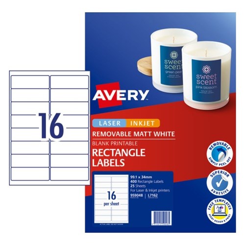 Avery L7162REV Laser Label Address 16 Sht 99.1x38.1 White Pack of 25